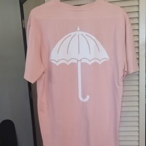 Pink and White Short Sleeve Tee with Umbrella Design